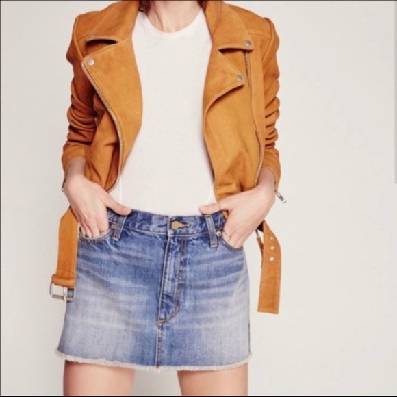 Free People Dresses & Skirts - Free People denim mini skirt fringe hem